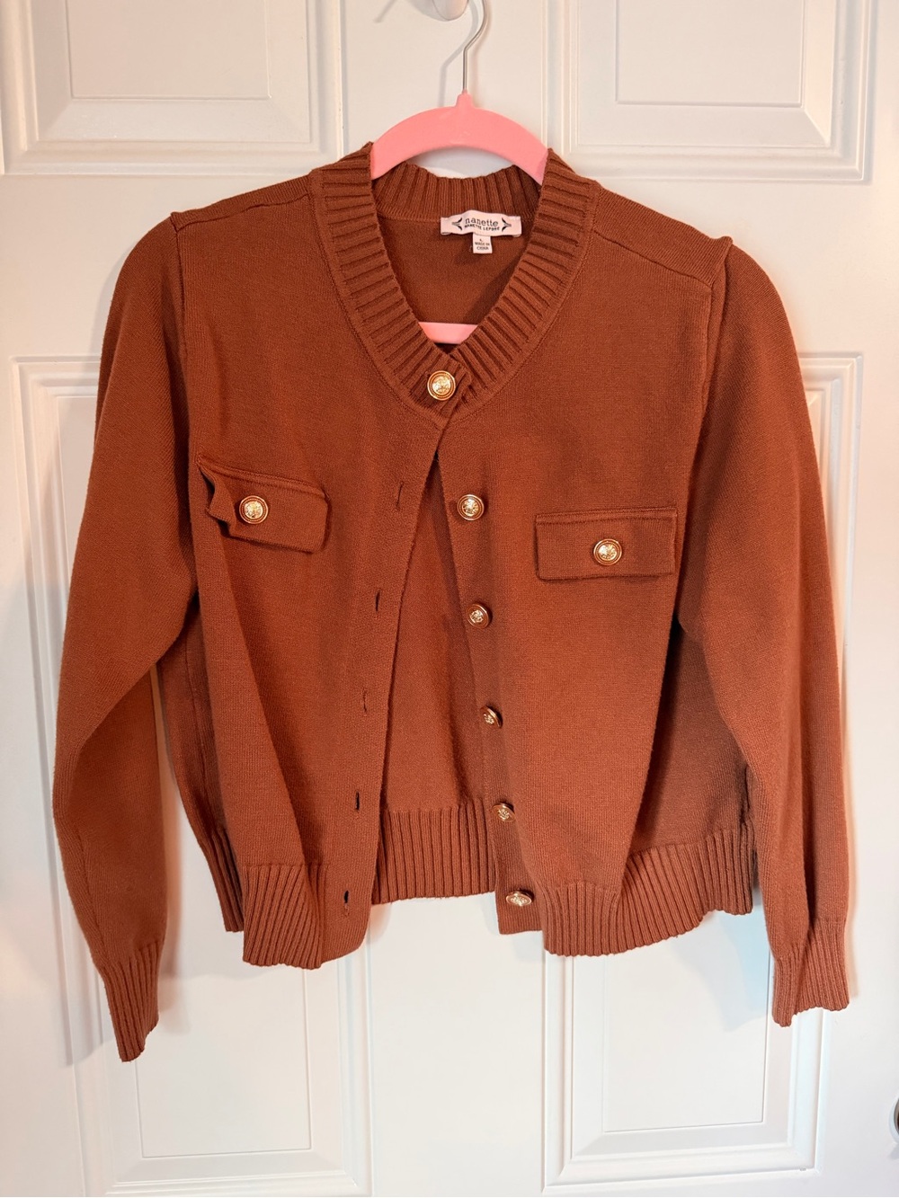 Nanette Lepore Rust Brown Cardigan with Gold Buttons